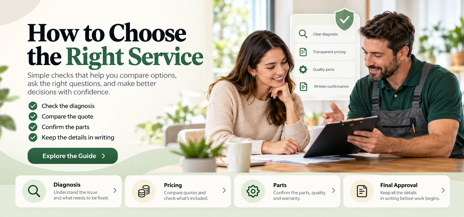 Consumer guide for checking repair details before agreeing to local repair work